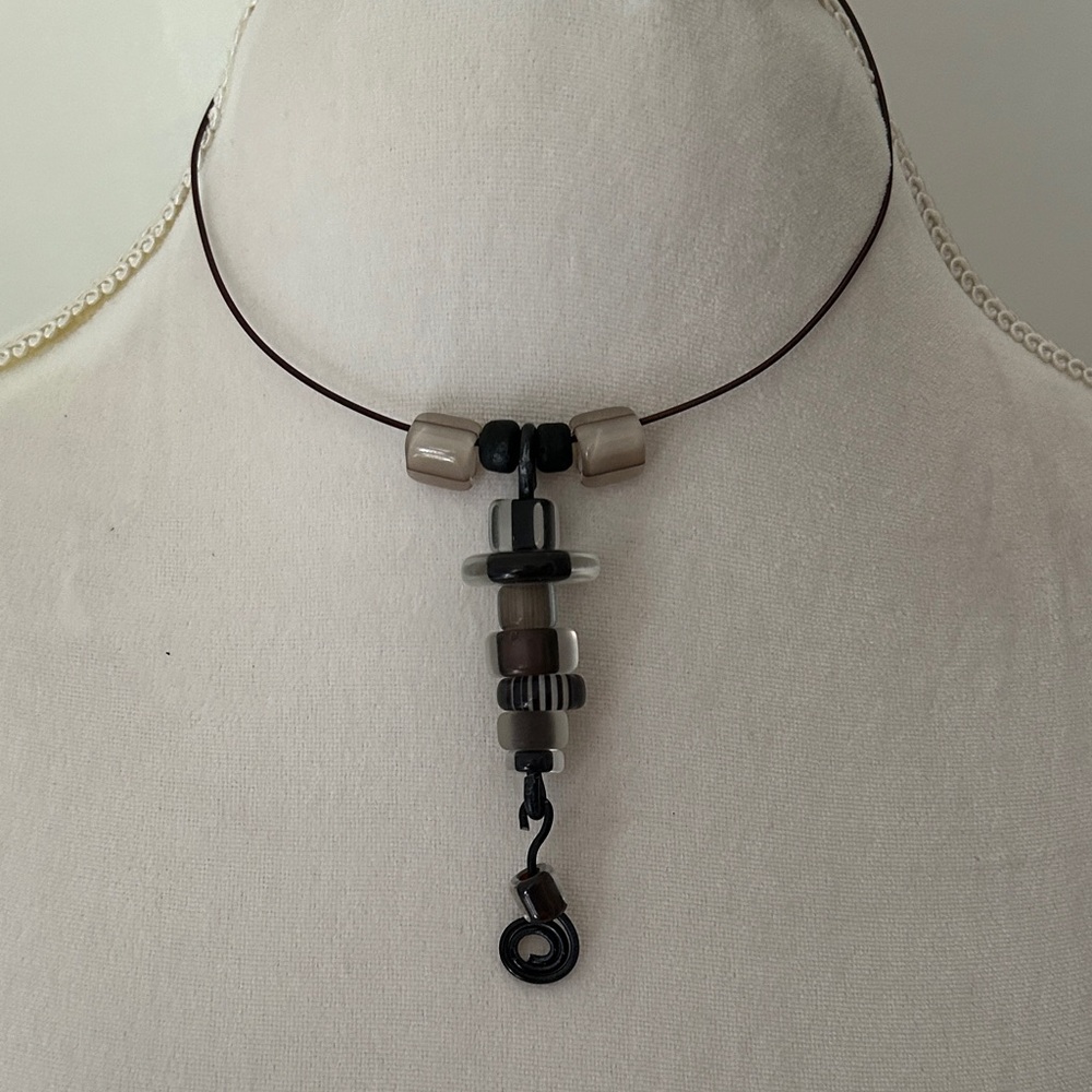 Elegant Brown and Black Beaded Necklace on wire